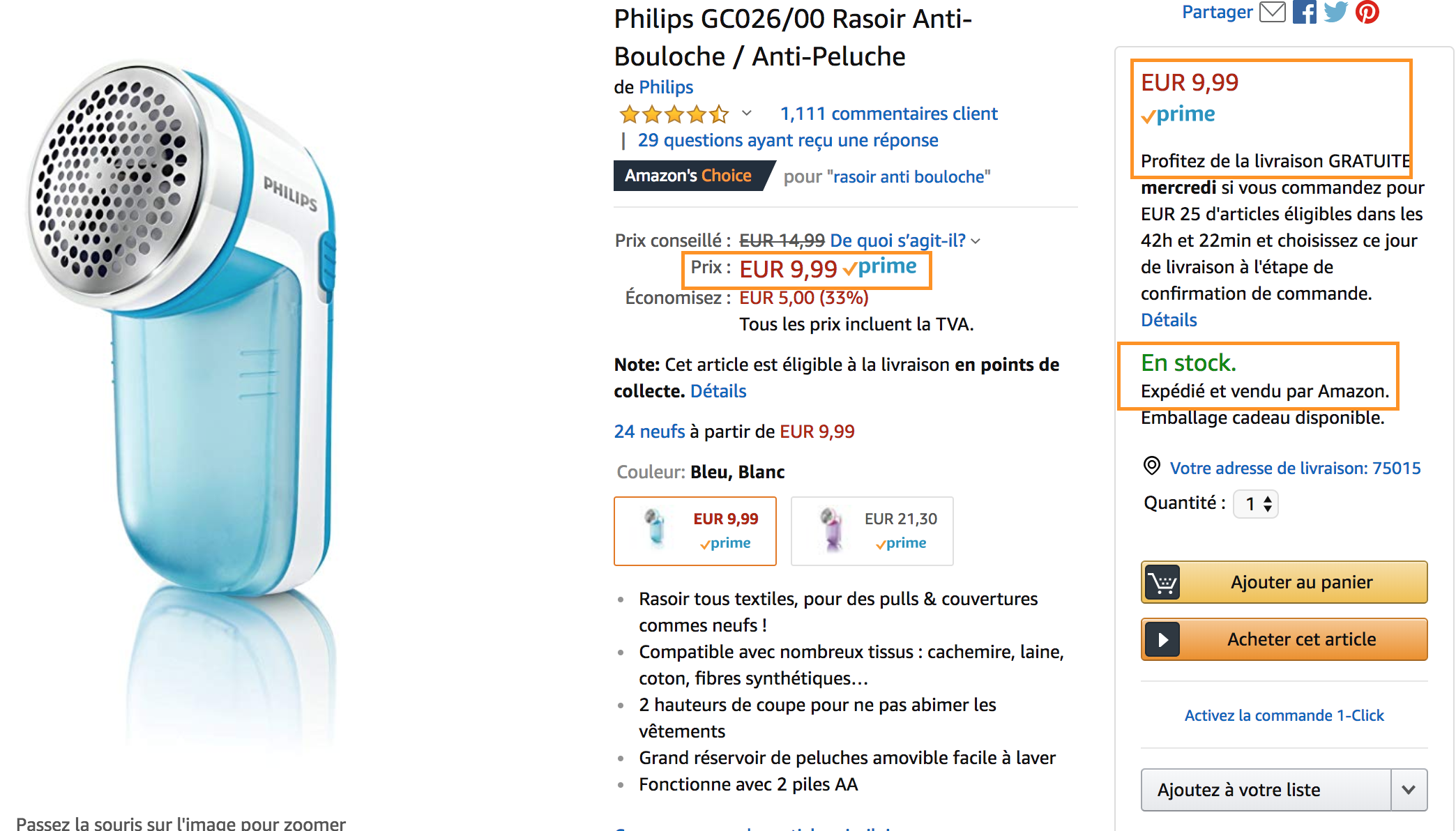 Fiche produit Amazon