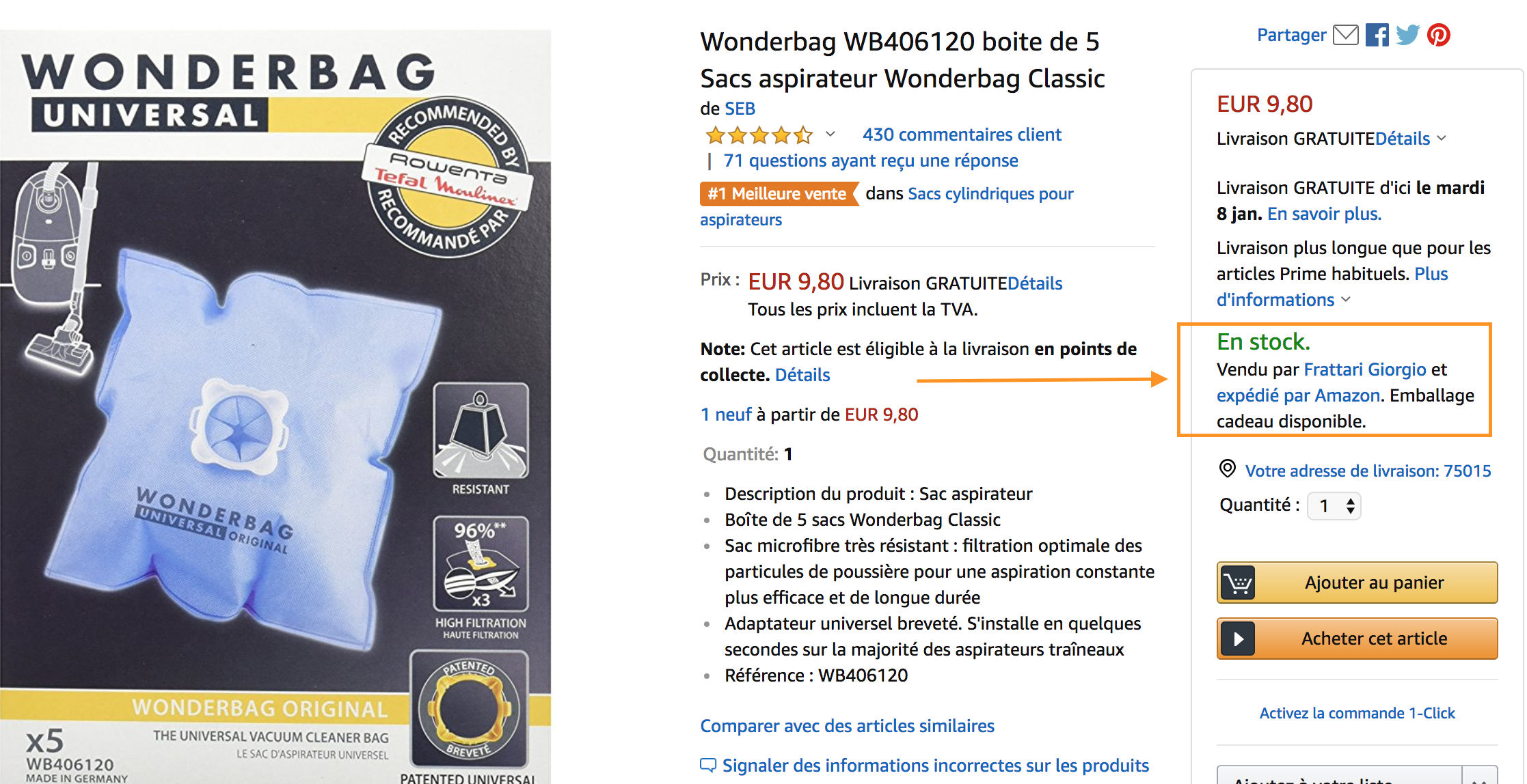 Produit vendu et Expédié par Amazon